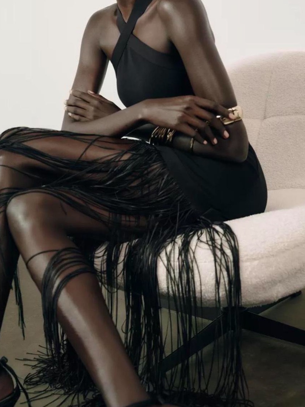Zara Black Cross-Back Fringe Midi Dress - Picture 3 of 5